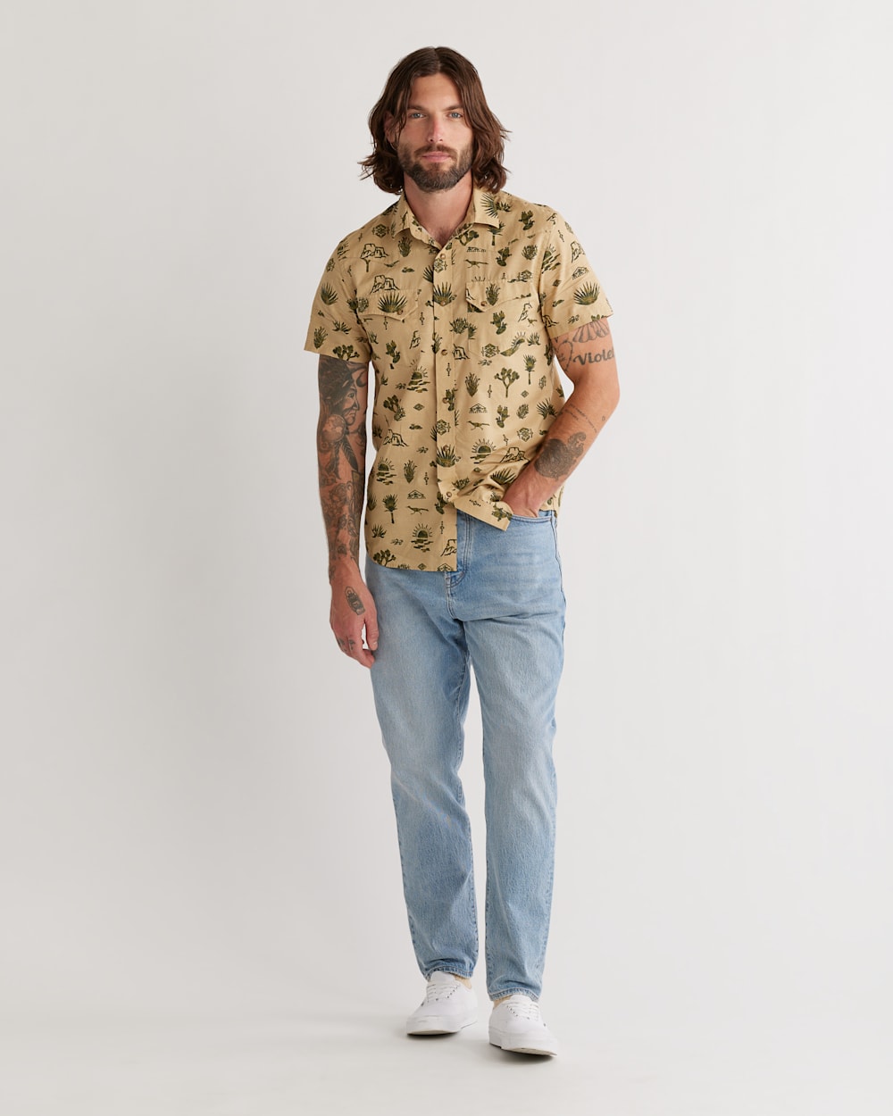 MEN'S SHORT-SLEEVE LARAMIE SNAP-FRONT SHIRT IN TAN YUCA VALLEY image number 1