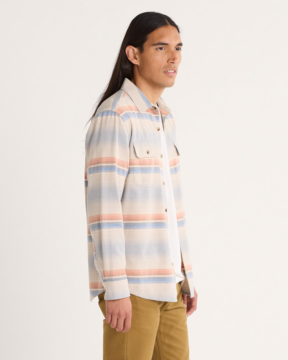 ALTERNATE VIEW OF MEN'S STRIPED BEACH SHACK COTTON SHIRT IN NATURAL MULTI STRIPE image number 3
