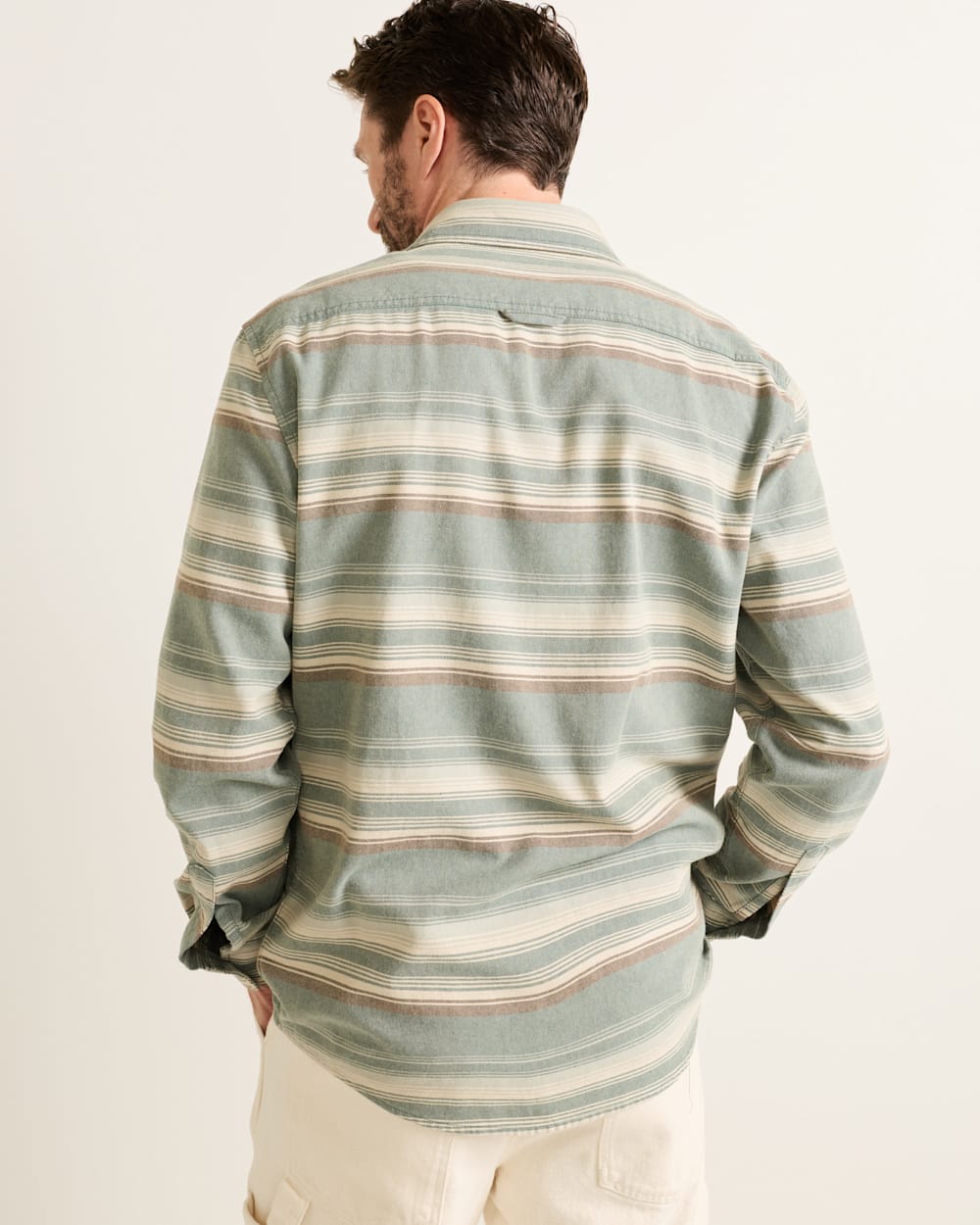 ALTERNATE VIEW OF MEN'S STRIPE BEACH SHACK COTTON SHIRT IN TEAL MULTI image number 2