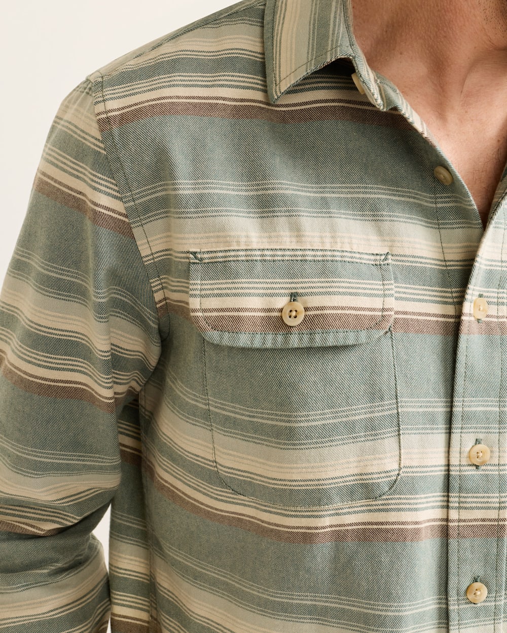 ALTERNATE VIEW OF MEN'S STRIPE BEACH SHACK COTTON SHIRT IN TEAL MULTI image number 4