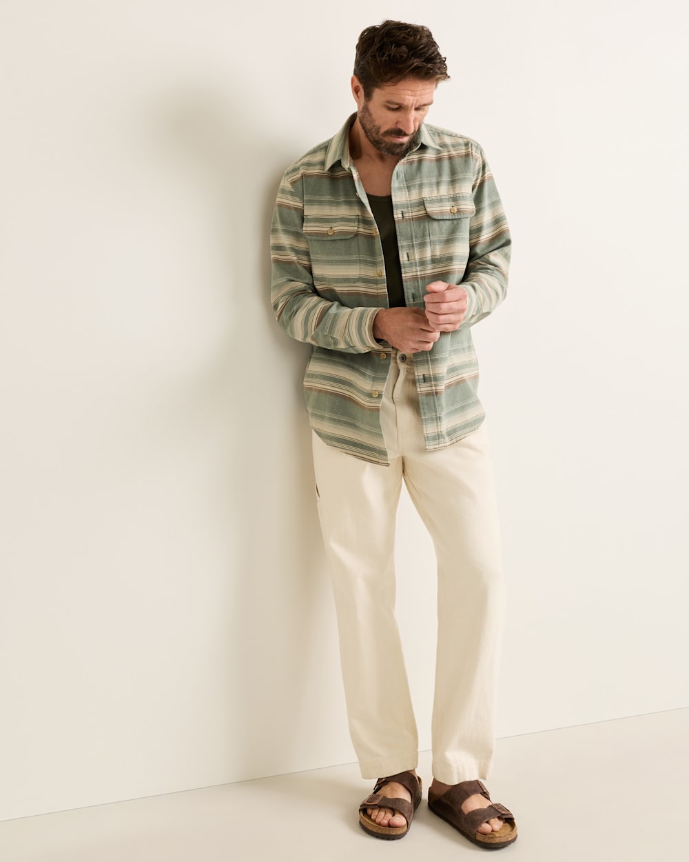 ALTERNATE VIEW OF MEN'S STRIPE BEACH SHACK COTTON SHIRT IN TEAL MULTI image number 6