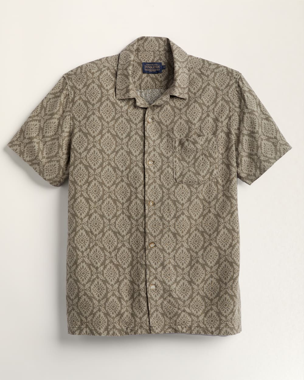 MEN'S SHORT-SLEEVE LINEN CAMP SHIRT IN KHAKI MEDALLION image number 1