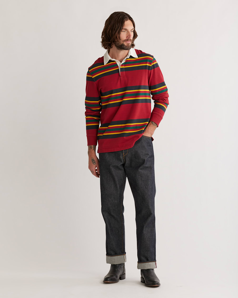 ALTERNATE VIEW OF UNISEX DECKER RUGBY STRIPE SHIRT IN RAINIER STRIPE image number 3