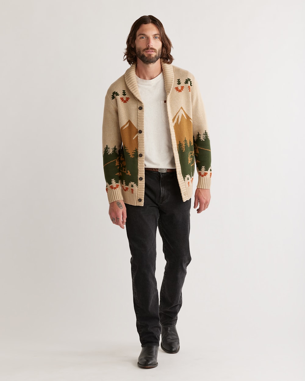 ALTERNATE VIEW OF MEN'S CAMP COTTON CARDIGAN IN TAN PEAKS image number 6