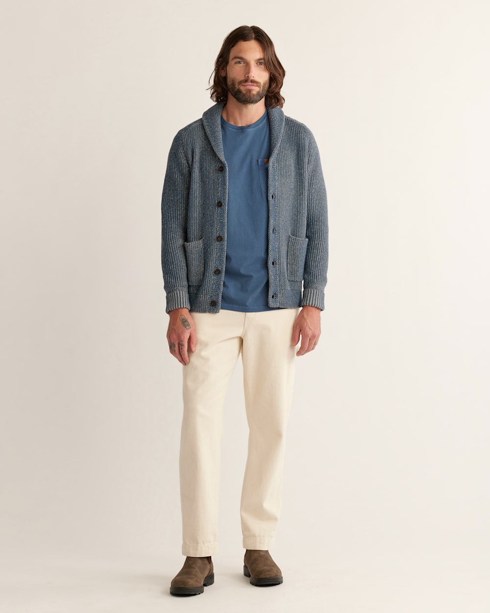 MEN'S CLIFTON COTTON CARDIGAN IN BLUE HEATHER image number 1