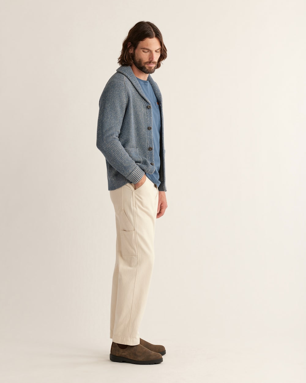 ALTERNATE VIEW OF MEN'S CLIFTON COTTON CARDIGAN IN BLUE HEATHER image number 2