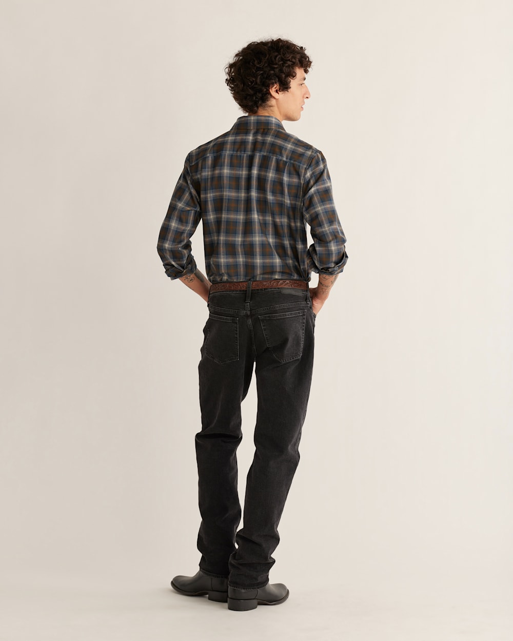 ALTERNATE VIEW OF MEN'S LODGE MERINO SHIRT IN BLUE/BROWN/TAN PLAID image number 2
