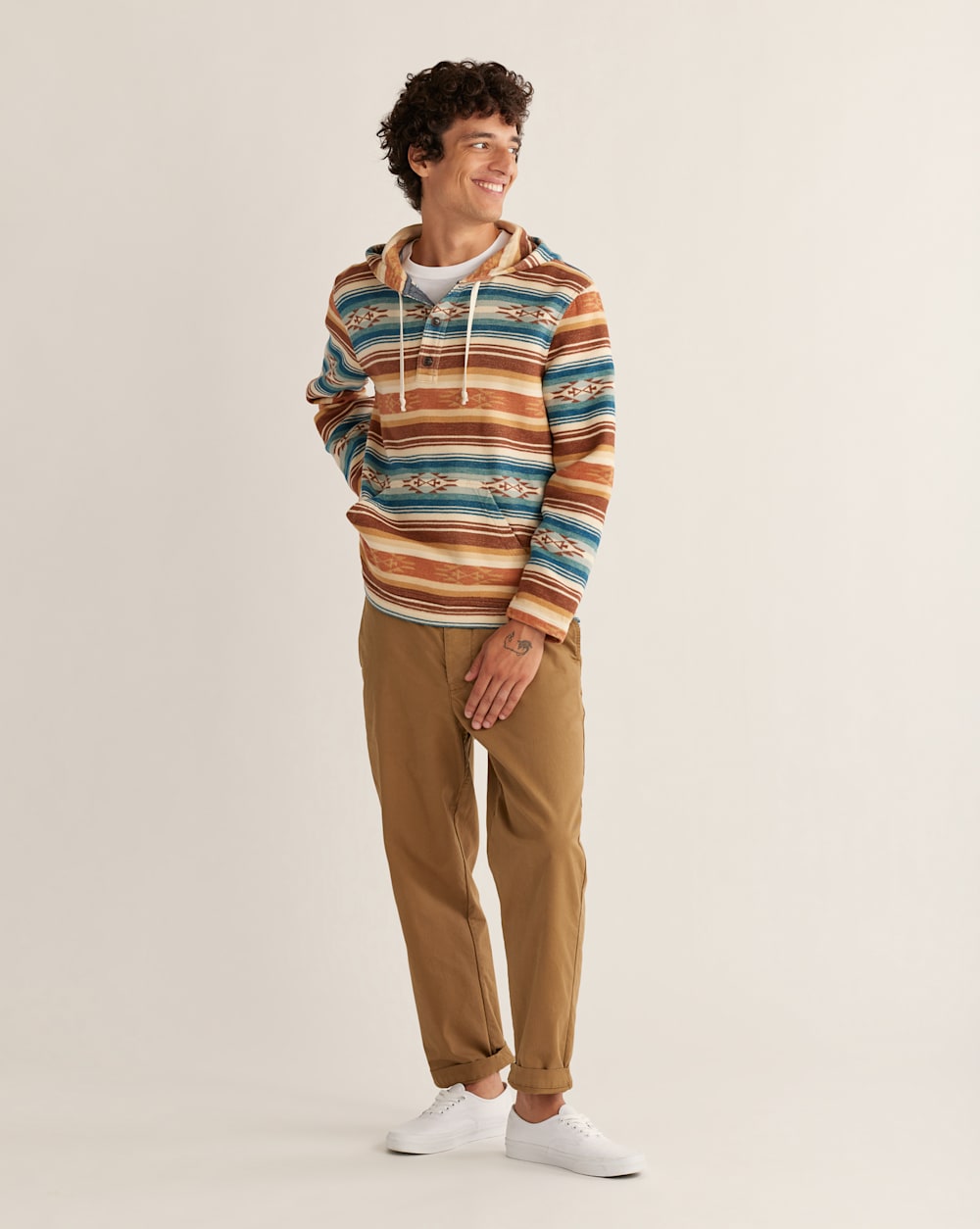 MEN'S DOUBLESOFT DRIFTWOOD HOODIE IN AZURE/BROWN STRIPE image number 1