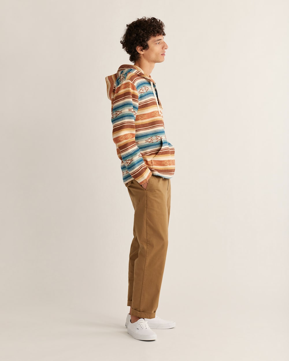 ALTERNATE VIEW OF MEN'S DOUBLESOFT DRIFTWOOD HOODIE IN AZURE/BROWN STRIPE image number 2