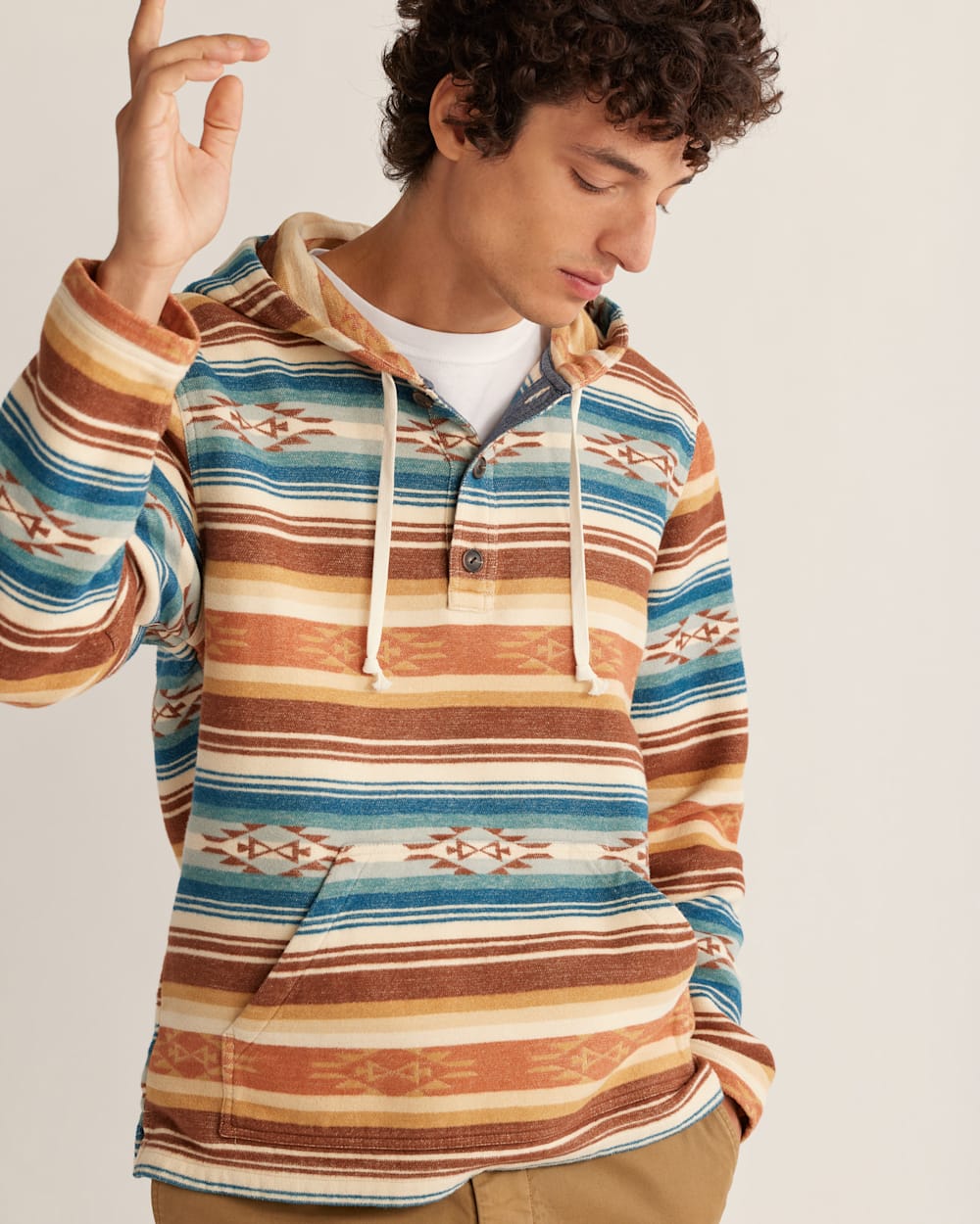 ALTERNATE VIEW OF MEN'S DOUBLESOFT DRIFTWOOD HOODIE IN AZURE/BROWN STRIPE image number 4