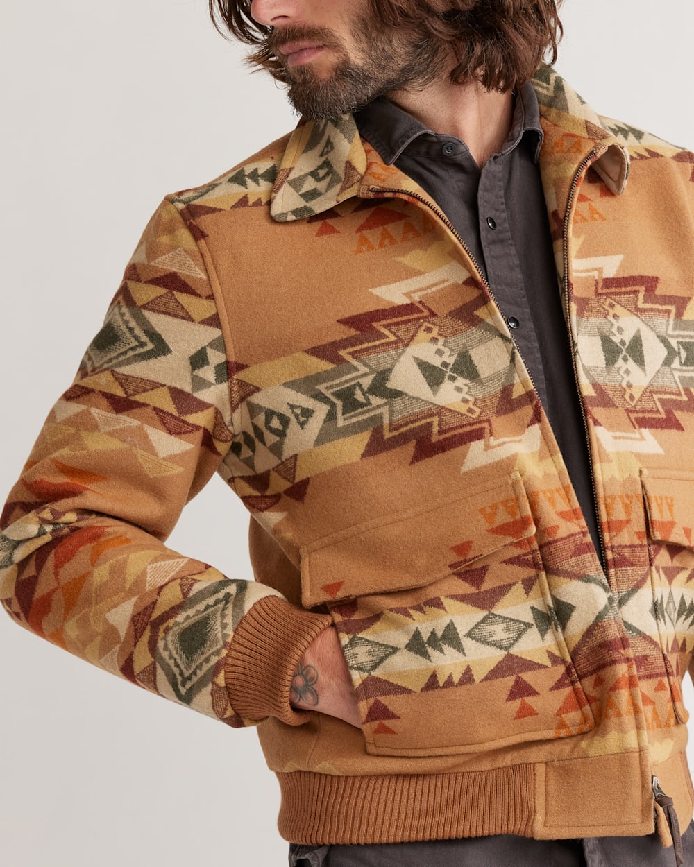 ALTERNATE VIEW OF MEN'S COLTON ZIP-FRONT WOOL COAT IN TAN HIGHLAND PEAK image number 4