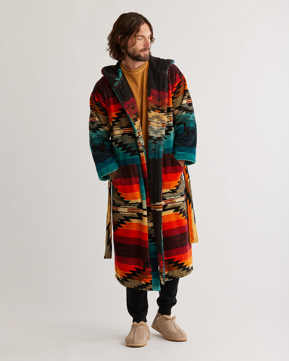UNISEX COTTON TERRY VELOUR ROBE IN SALTILLO SUNSET image number 1
