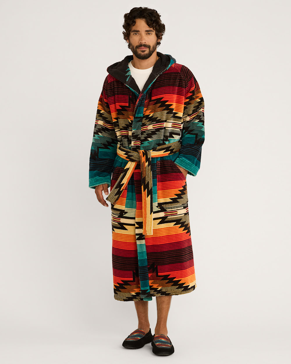 ALTERNATE VIEW OF UNISEX COTTON TERRY VELOUR ROBE IN SALTILLO SUNSET image number 2