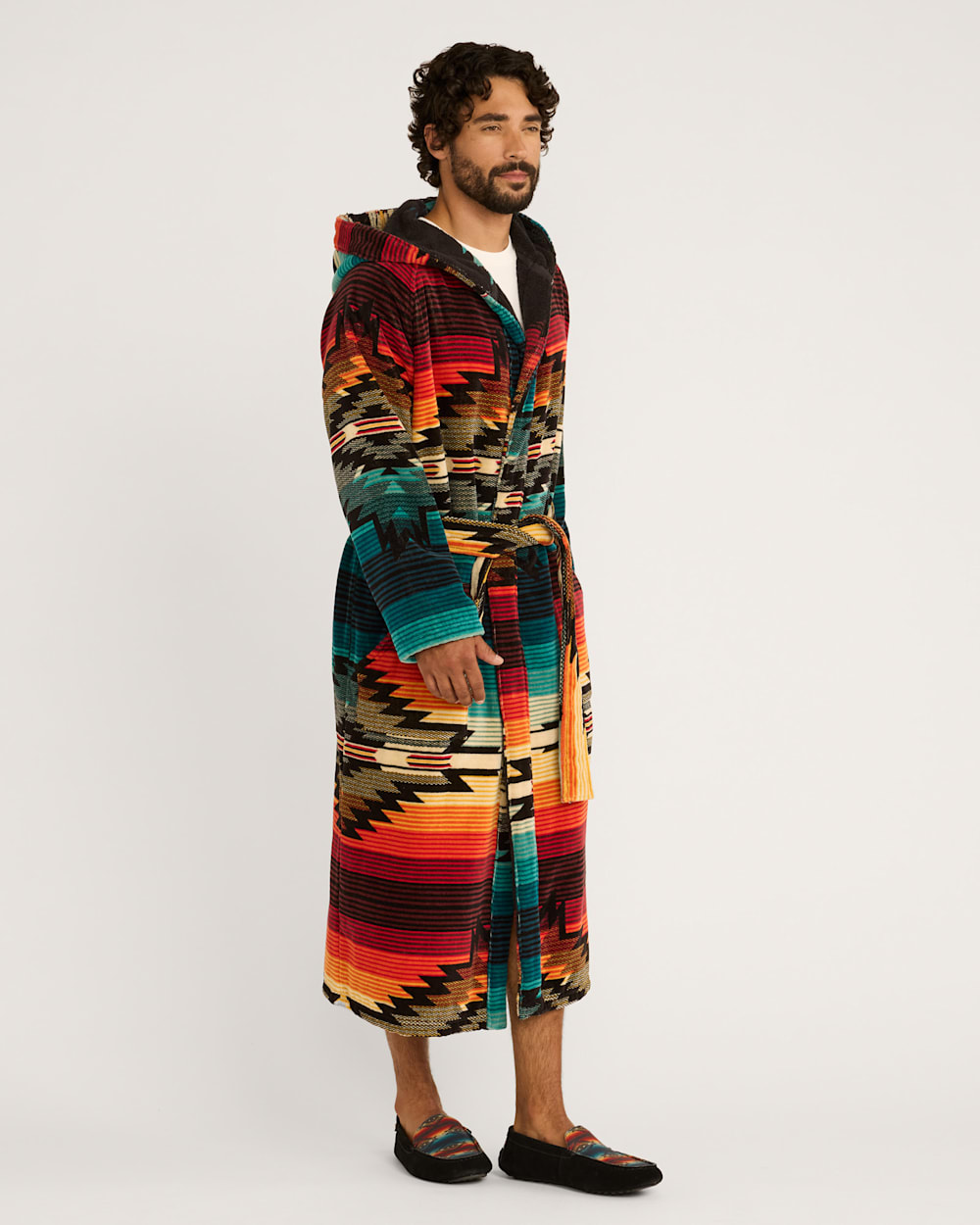 ALTERNATE VIEW OF UNISEX COTTON TERRY VELOUR ROBE IN SALTILLO SUNSET image number 3