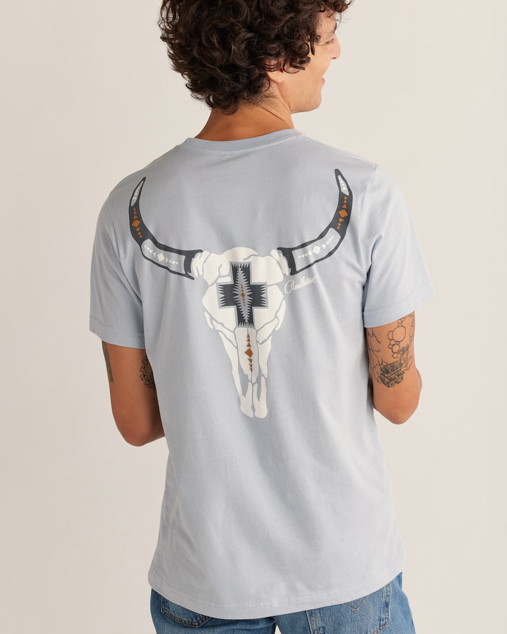 MEN'S HARDING SKULL GRAPHIC TEE IN LIGHT BLUE/WHITE image number 1
