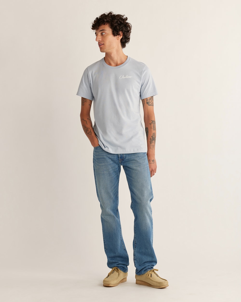 ALTERNATE VIEW OF MEN'S HARDING SKULL GRAPHIC TEE IN LIGHT BLUE/WHITE image number 4