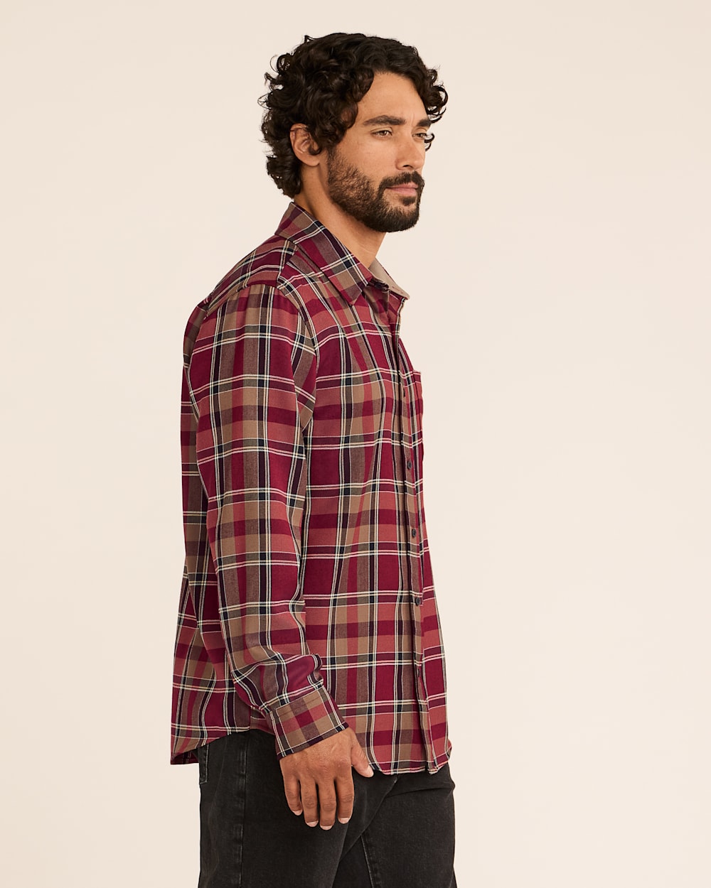 ALTERNATE VIEW OF MEN'S PLAID MERINO LODGE SHIRT IN MAROON/TAN PLAID image number 2