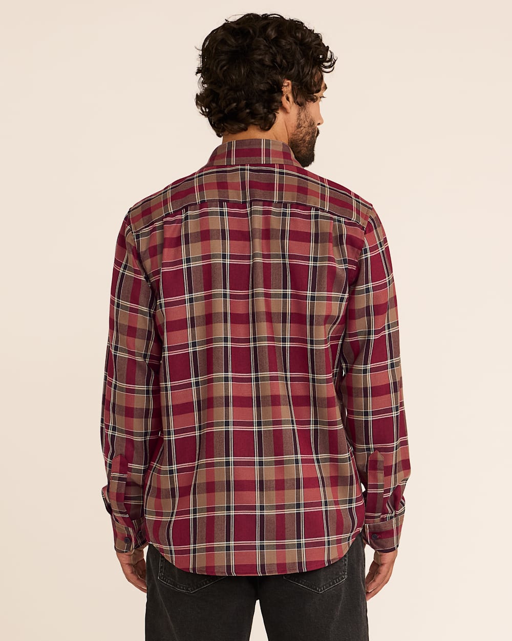 ALTERNATE VIEW OF MEN'S PLAID MERINO LODGE SHIRT IN MAROON/TAN PLAID image number 3