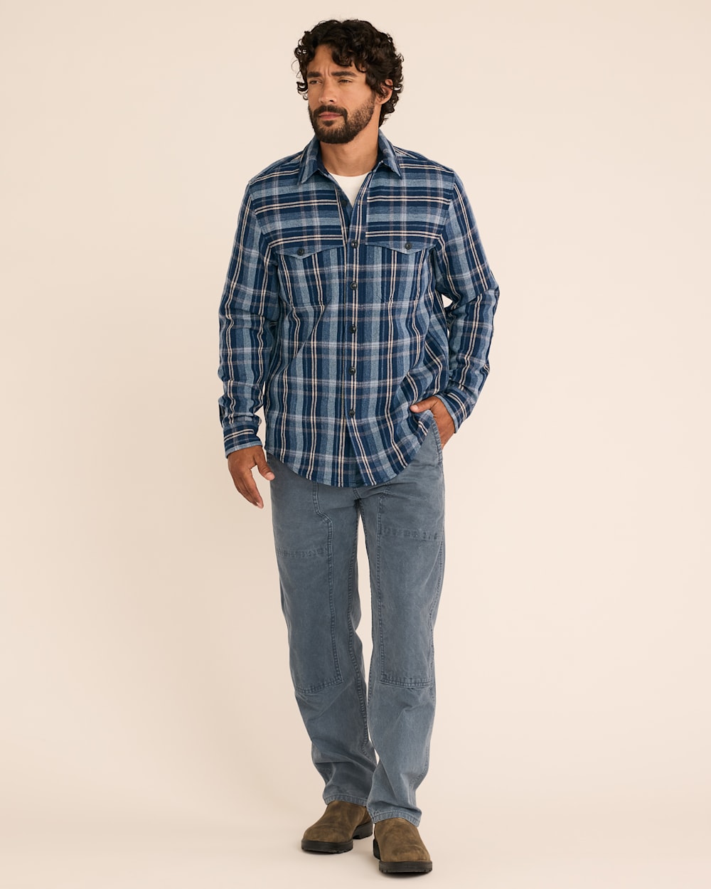 ALTERNATE VIEW OF MEN'S PLAID WESTON PAWPINE SHIRT IN BLUE/TAN MIX image number 6