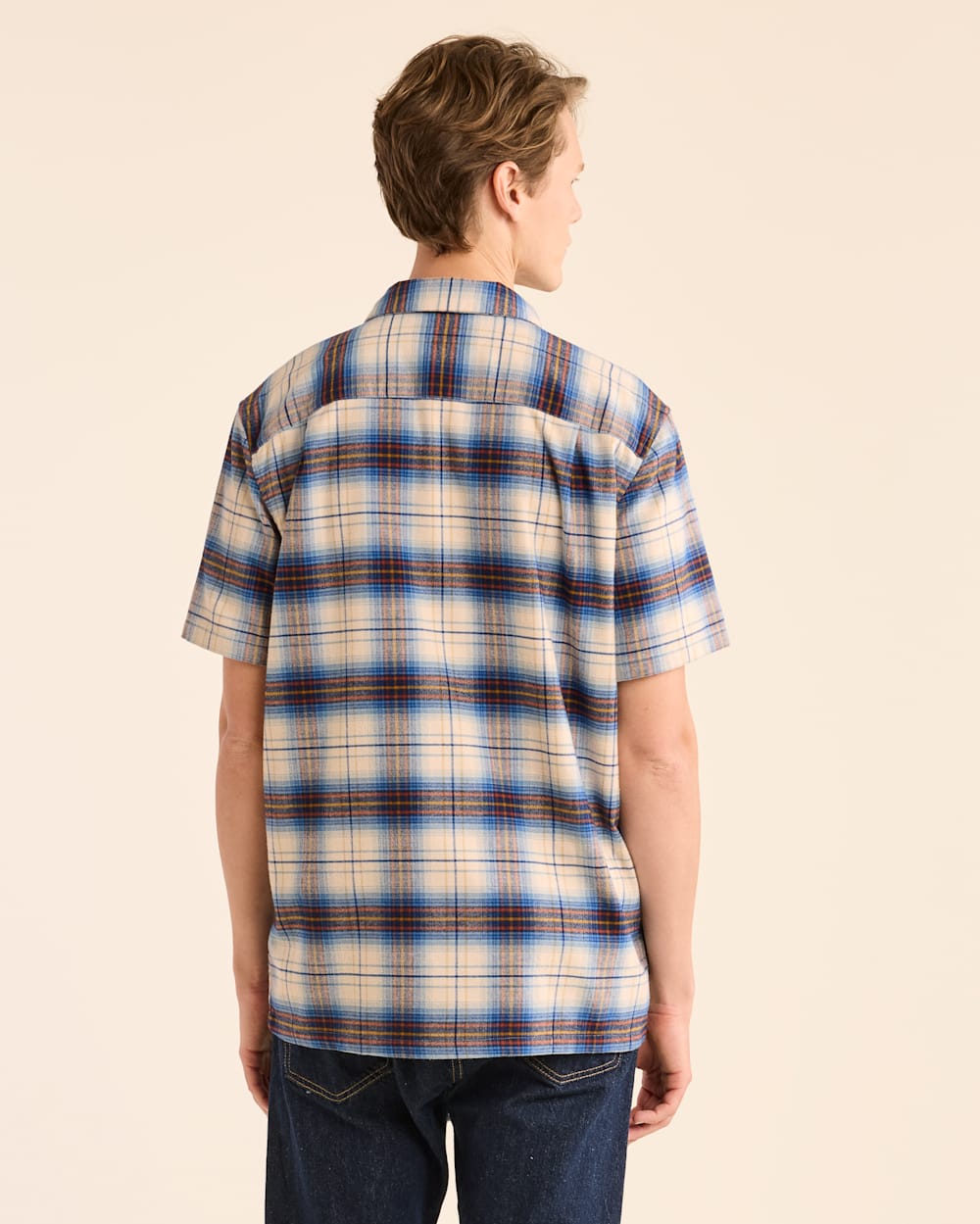 ALTERNATE VIEW OF MEN'S SHORT-SLEEVE PLAID COTTON BOARD SHIRT IN BLUE/NAVY MULTI PLAID image number 3