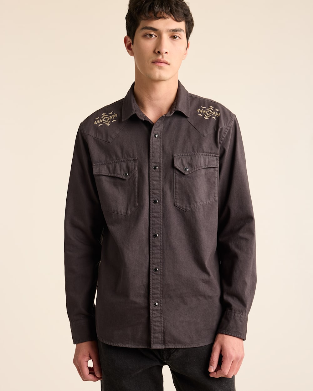 MEN'S CHANDLER EMBROIDERED DENIM SHIRT IN BLACK image number 1