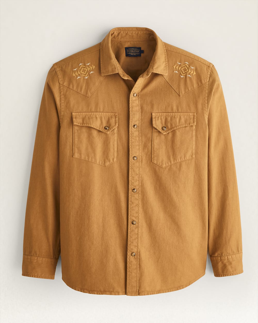 MEN'S CHANDLER EMBROIDERED DENIM SHIRT IN TAN image number 1