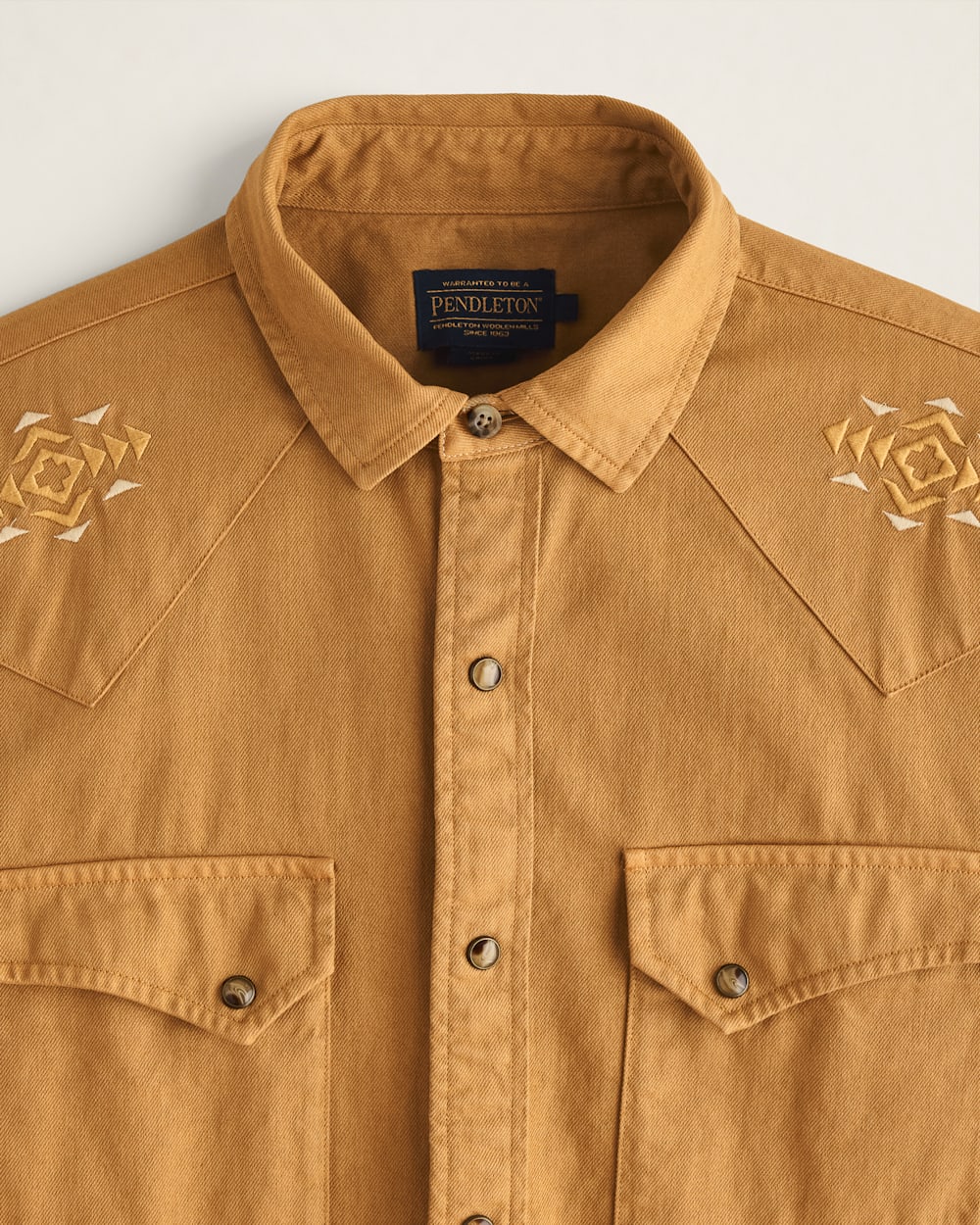 ALTERNATE VIEW OF MEN'S CHANDLER EMBROIDERED DENIM SHIRT IN TAN image number 2