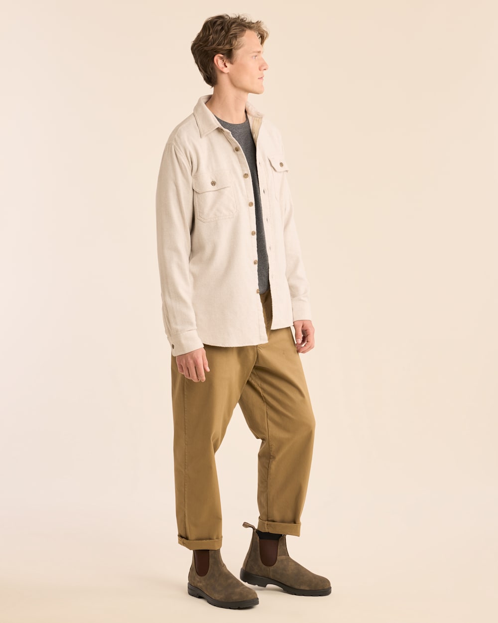 ALTERNATE VIEW OF MEN'S BURNSIDE DOUBLEBRUSHED FLANNEL SHIRT IN NATURAL HEATHER image number 4