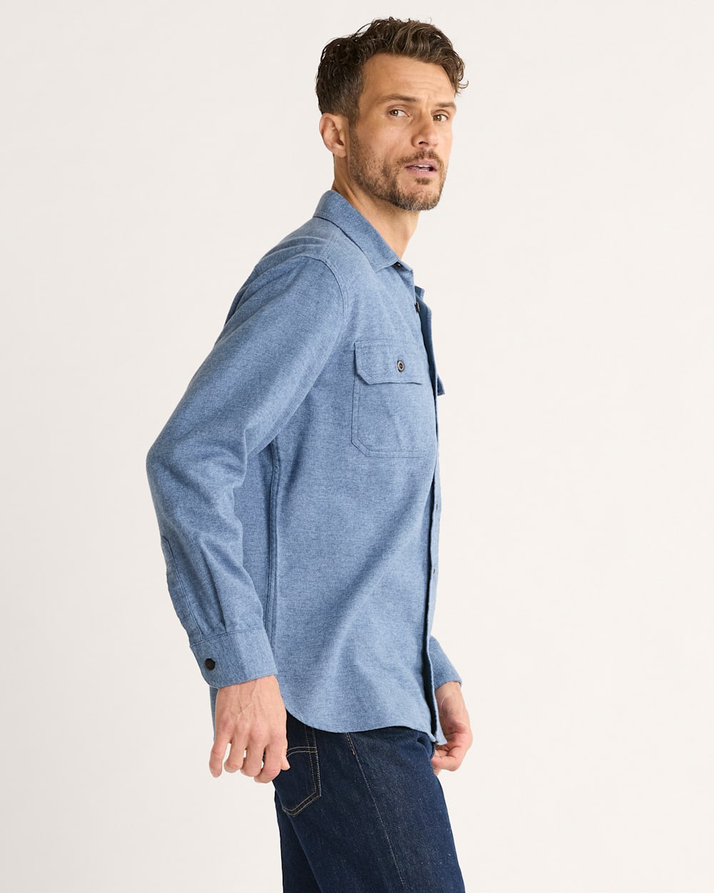 ALTERNATE VIEW OF MEN'S BURNSIDE DOUBLEBRUSHED FLANNEL SHIRT IN BLUE HEATHER image number 3