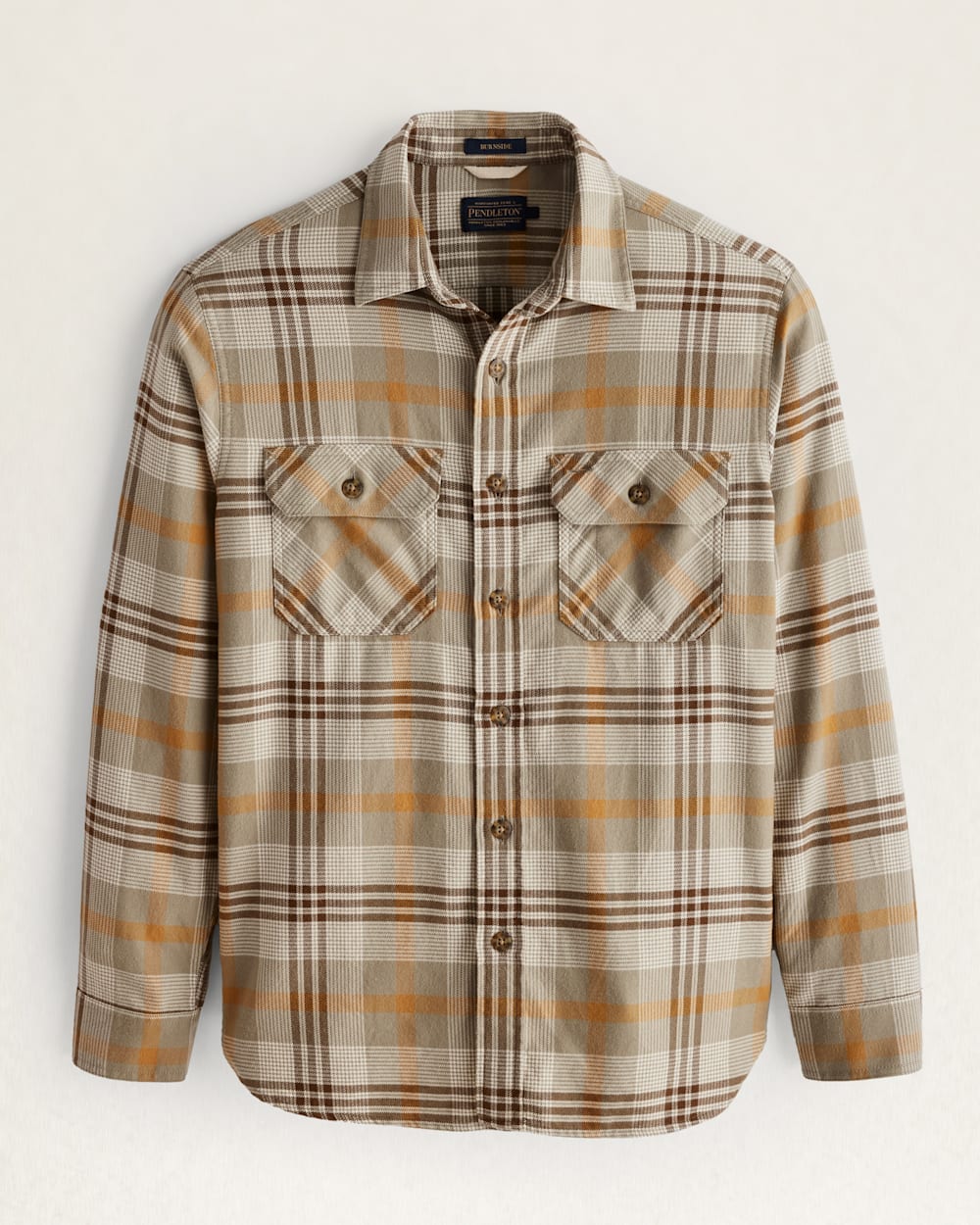 MEN'S PLAID BURNSIDE DOUBLEBRUSHED FLANNEL SHIRT IN TAN/BROWN/GREY PLAID image number 1