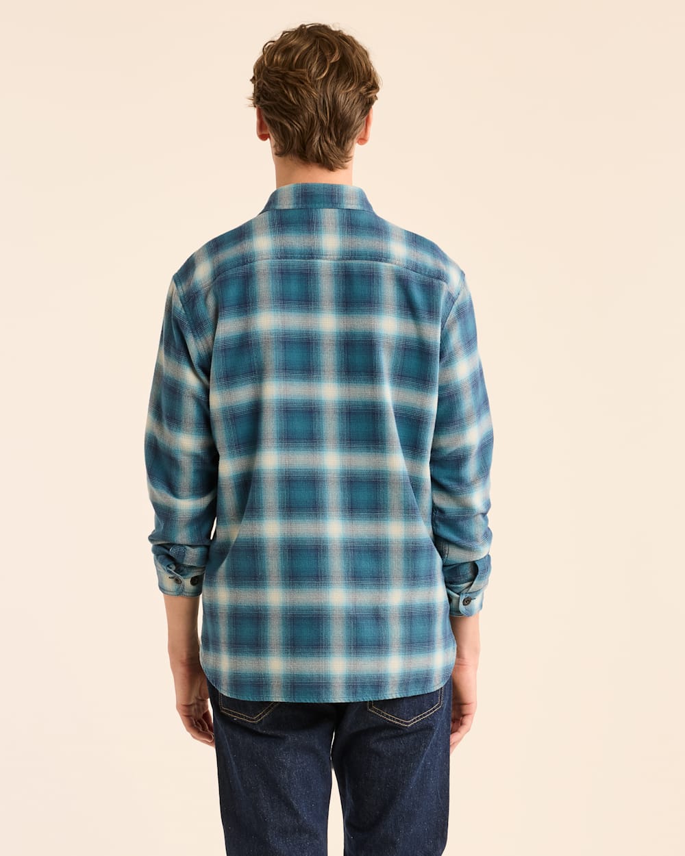 ALTERNATE VIEW OF MEN'S PLAID BURNSIDE DOUBLEBRUSHED FLANNEL SHIRT IN NAVY/BLUE/GREY PLAID image number 3