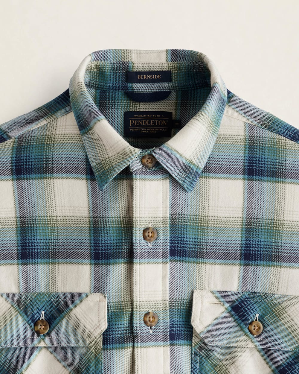 ALTERNATE VIEW OF MEN'S PLAID BURNSIDE DOUBLEBRUSHED FLANNEL SHIRT IN CREAM/GREEN/BLUE PLAID image number 2