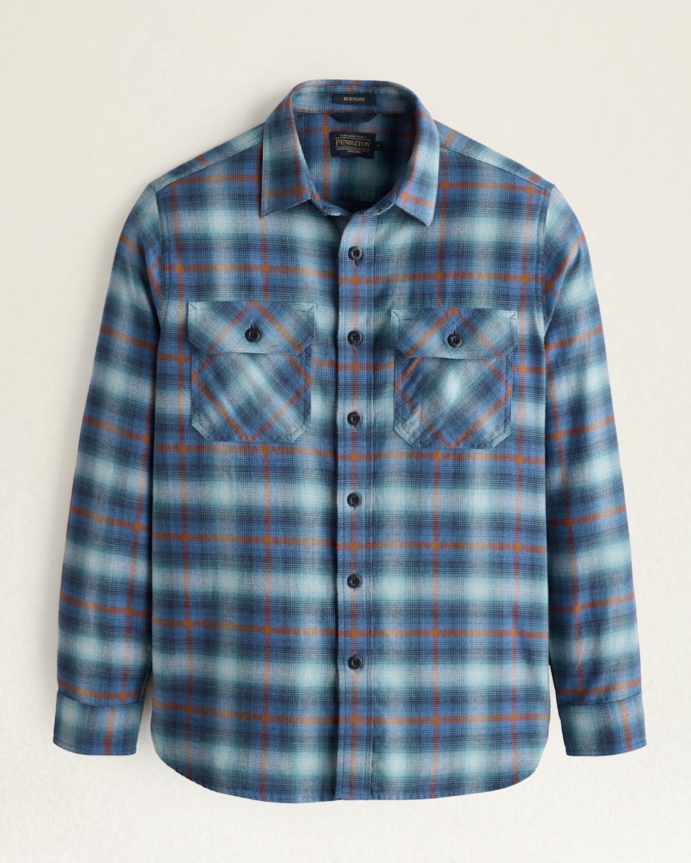 MEN'S PLAID BURNSIDE DOUBLEBRUSHED FLANNEL SHIRT IN NAVY/AQUA/BRICK PLAID image number 1