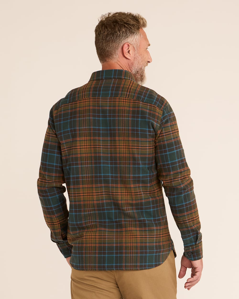 ALTERNATE VIEW OF MEN'S PLAID BURNSIDE DOUBLEBRUSHED FLANNEL SHIRT IN OLIVE/BLUE/RUST PLAID image number 3