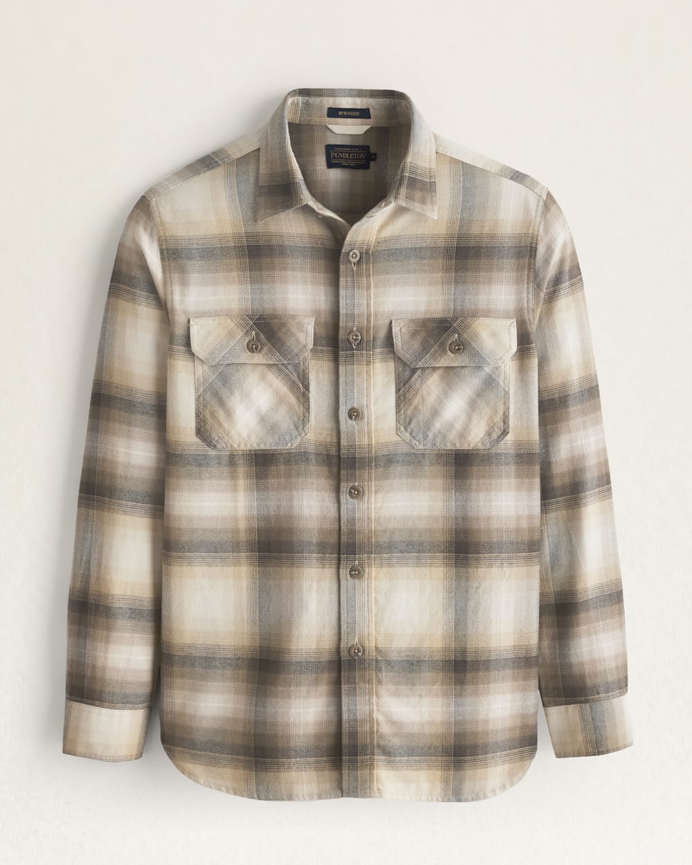 MEN'S PLAID BURNSIDE DOUBLEBRUSHED FLANNEL SHIRT IN BROWN/KHAKI/CREAM PLAID image number 1