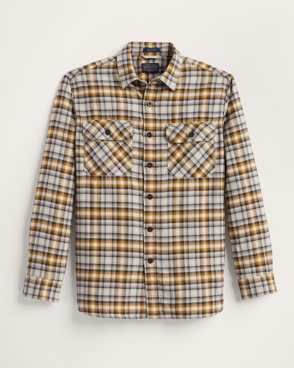 MEN'S PLAID BURNSIDE DOUBLEBRUSHED FLANNEL SHIRT IN GREY/GOLD PLAID image number 1