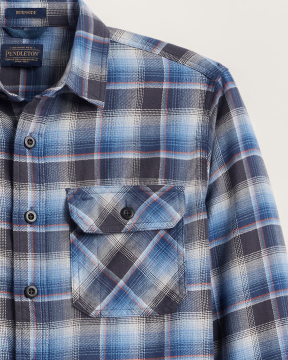 ALTERNATE VIEW OF MEN'S PLAID BURNSIDE DOUBLEBRUSHED FLANNEL SHIRT IN CHARCOAL/BLUE PLAID image number 2