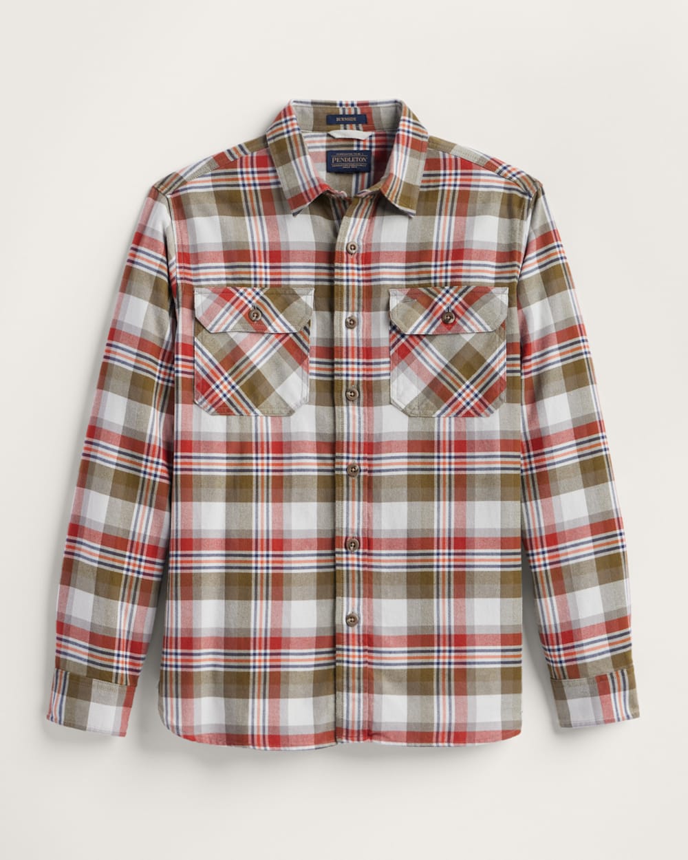 MEN'S PLAID BURNSIDE DOUBLEBRUSHED FLANNEL SHIRT IN GREY/OLIVE/RED PLAID image number 1