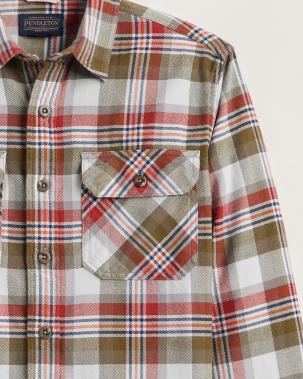 ALTERNATE VIEW OF MEN'S PLAID BURNSIDE DOUBLEBRUSHED FLANNEL SHIRT IN GREY/OLIVE/RED PLAID image number 2