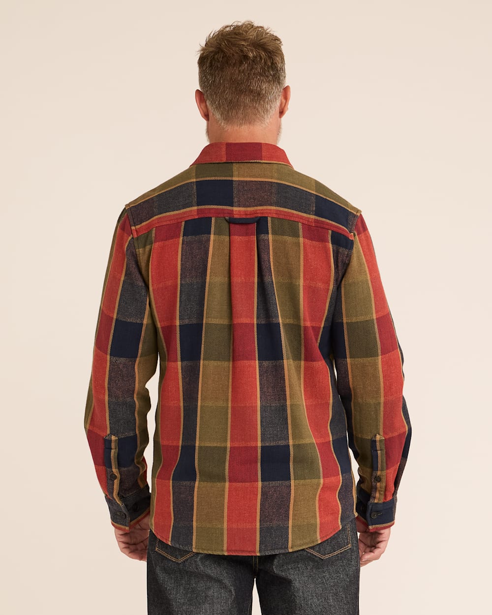 ALTERNATE VIEW OF MEN'S PLAID ARCADIA FLANNEL SHIRT IN RED/OLIVE/NAVY CHECK image number 3