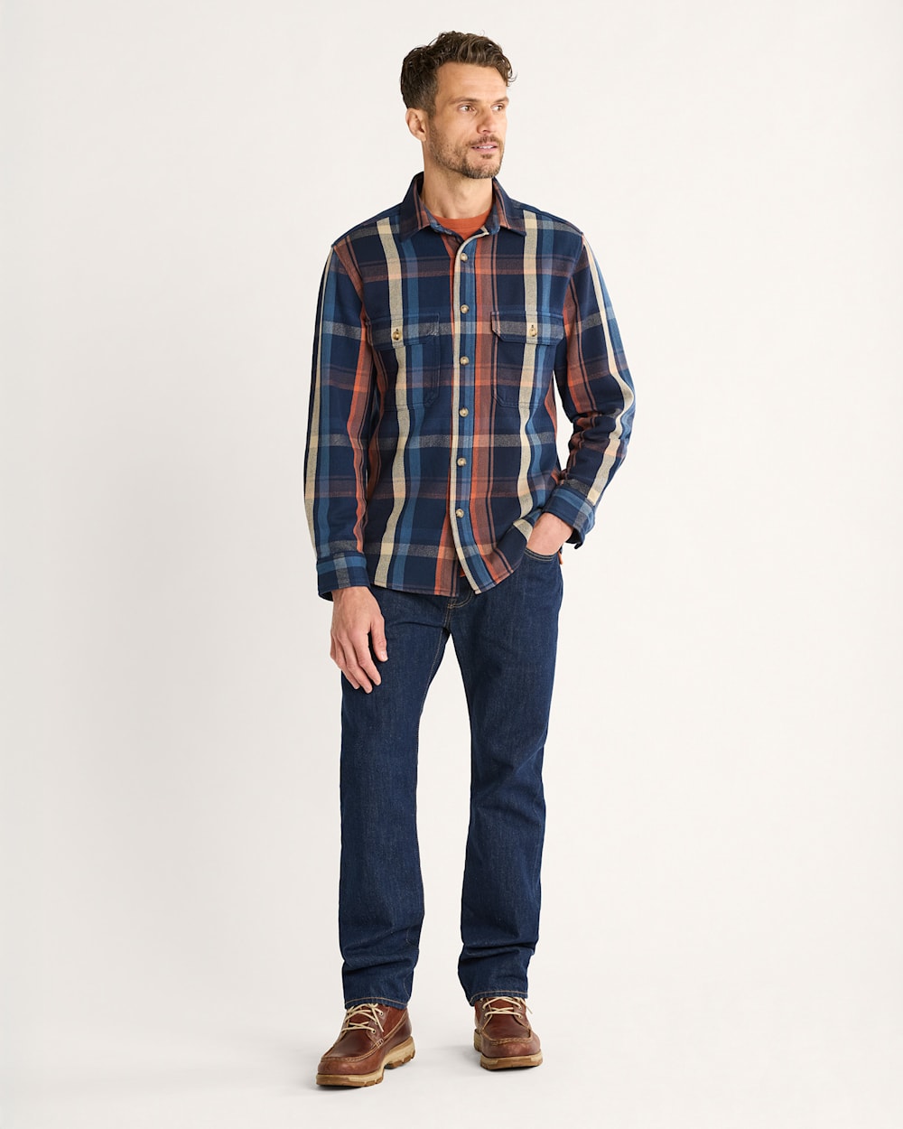 ALTERNATE VIEW OF MEN'S PLAID ARCADIA FLANNEL SHIRT IN NAVY MULTI PLAID image number 4