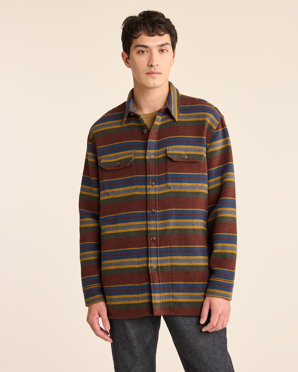 ALTERNATE VIEW OF MEN'S DOUBLESOFT STRIPED DRIFTWOOD SHIRT IN RUST YAKIMA STRIPE image number 5