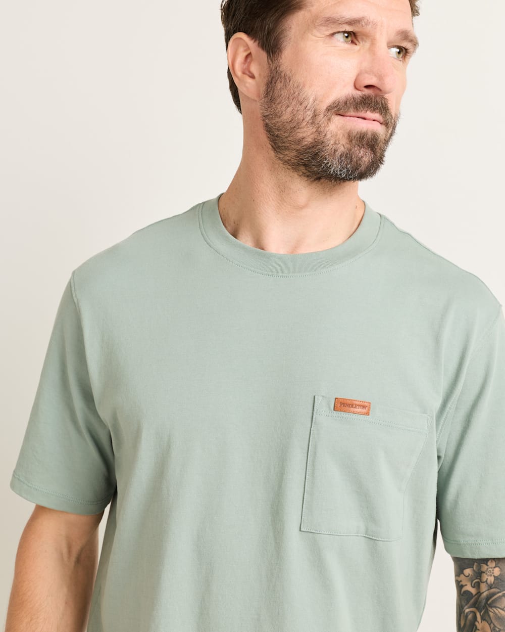 ALTERNATE VIEW OF MEN'S SHORT-SLEEVE DESCHUTES POCKET TEE IN SAGE GREEN image number 4