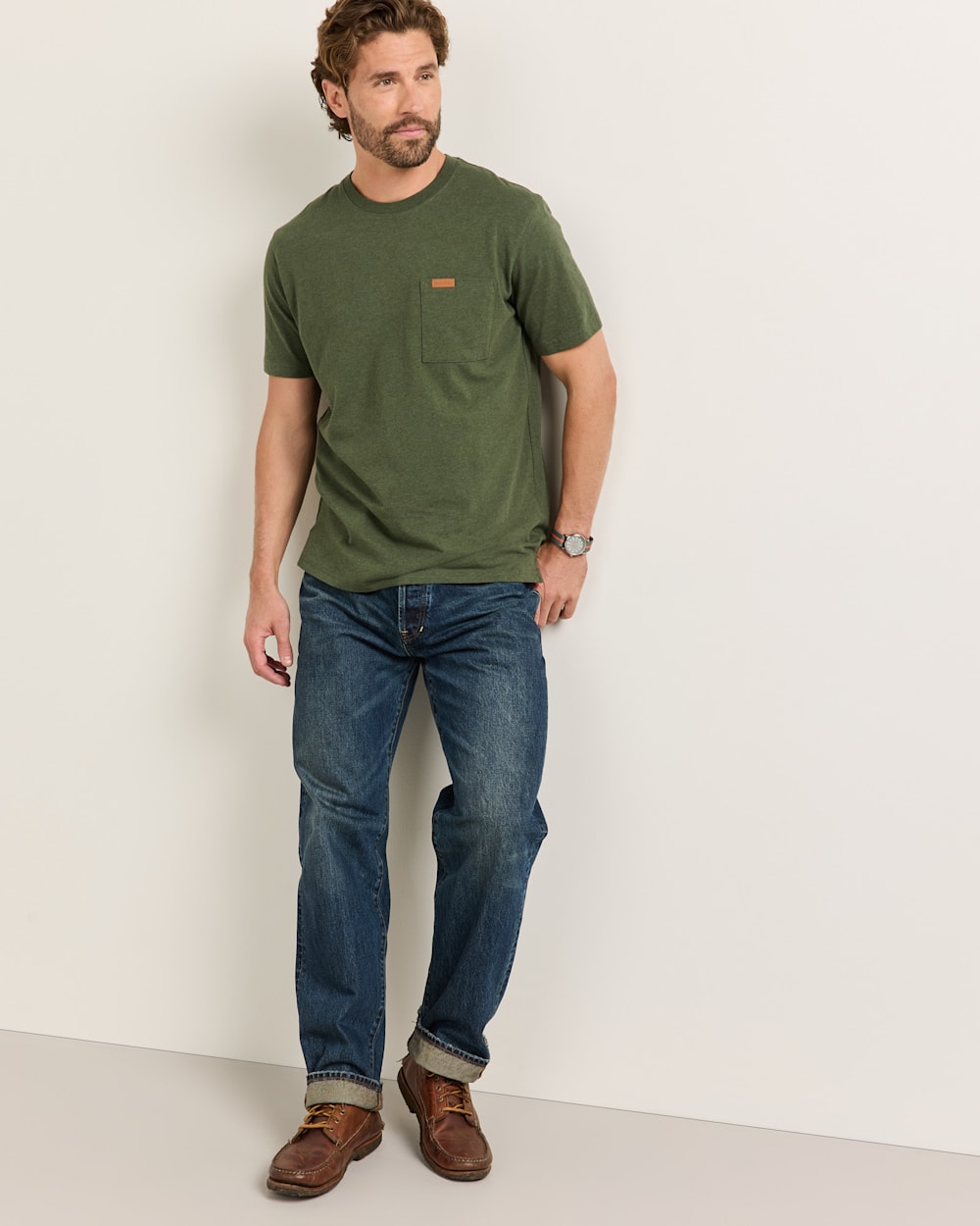ALTERNATE VIEW OF MEN'S SHORT-SLEEVE DESCHUTES POCKET TEE IN GREEN HEATHER image number 5