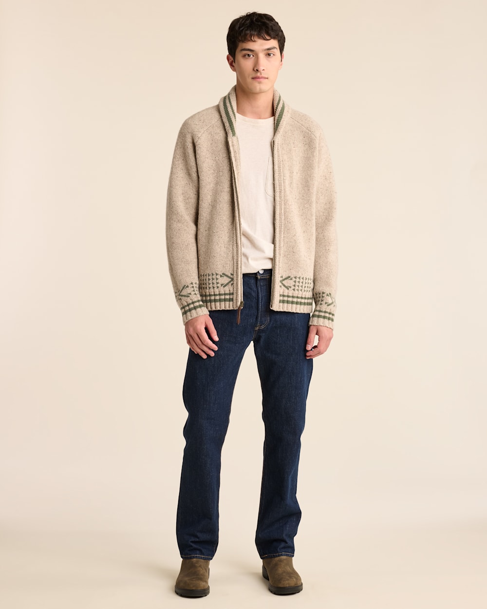 ALTERNATE VIEW OF MEN'S SALMON FALLS LAMBSWOOL CARDIGAN IN OATMEAL image number 2