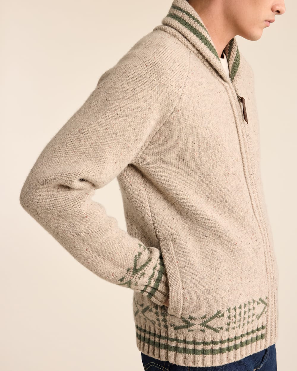 ALTERNATE VIEW OF MEN'S SALMON FALLS LAMBSWOOL CARDIGAN IN OATMEAL image number 3