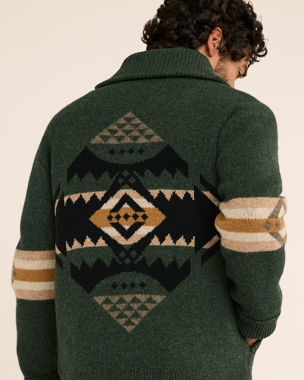 ALTERNATE VIEW OF MEN'S NEHALEM LAMBSWOOL CARDIGAN IN FOREST GREEN image number 4