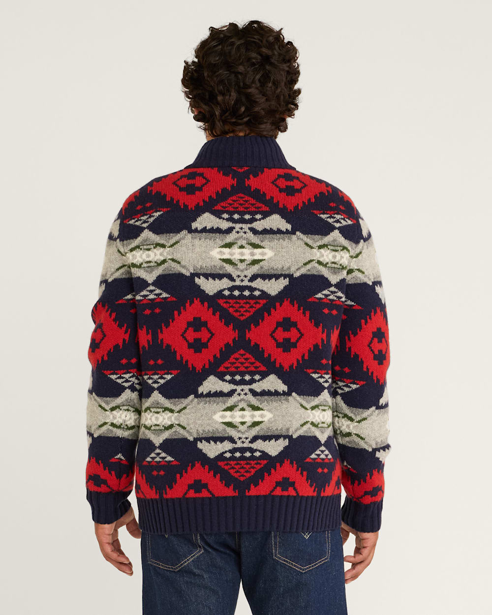 ALTERNATE VIEW OF MEN'S NEHALEM QUARTER ZIP LAMBSWOOL SWEATER IN NAVY/RED image number 3