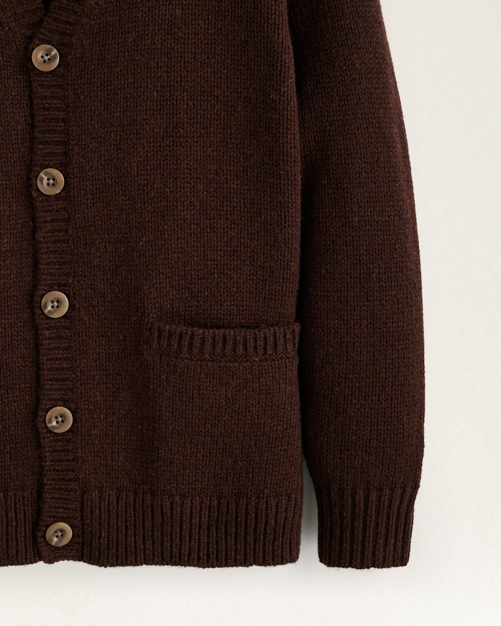 ALTERNATE VIEW OF MEN'S SHETLAND COLLECTION CARDIGAN IN ESPRESSO HEATHER image number 3