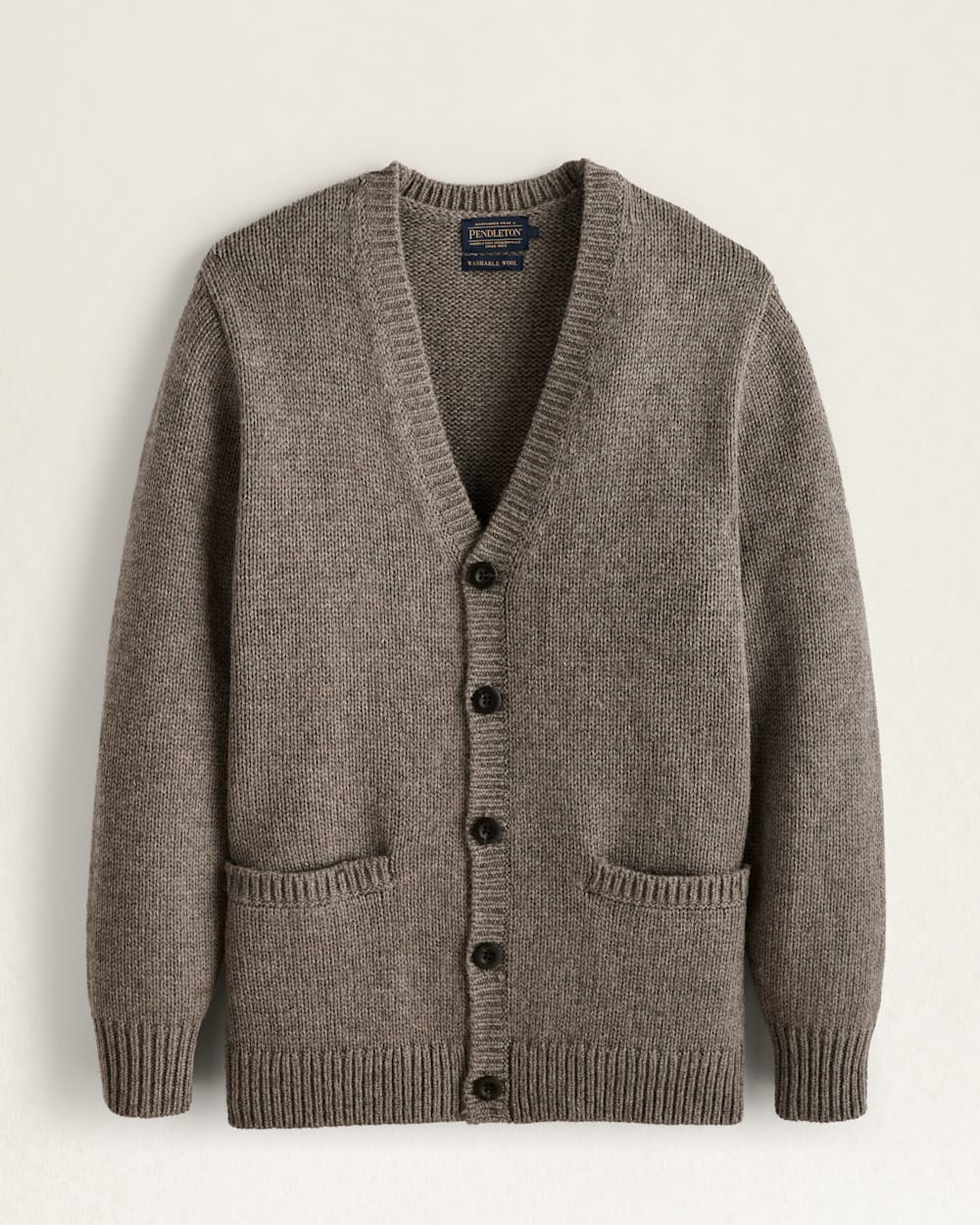 MEN'S SHETLAND COLLECTION CARDIGAN IN STONE HEATHER image number 1